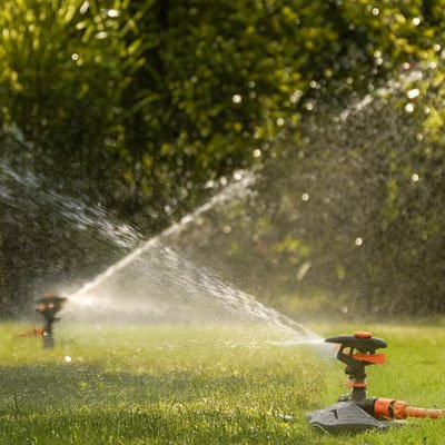Grande étendue irriguée par arrosage automatique pelouse