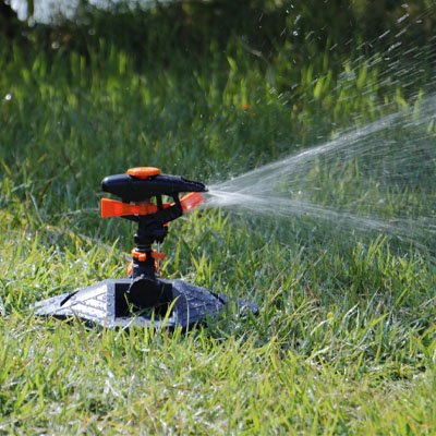 Zone verte hydratée par arrosage automatique pelouse