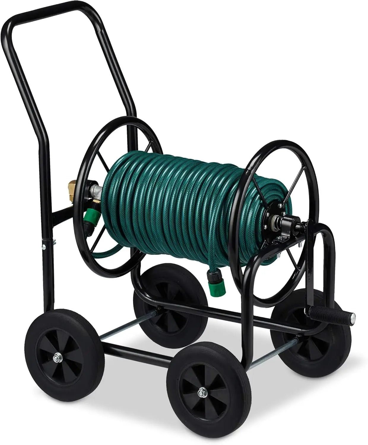 chariot enrouleur tuyau d arrosage noir avec tuyau vert