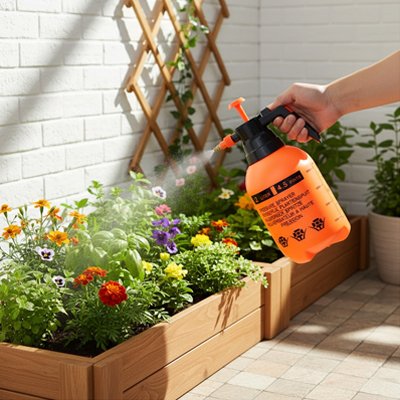 Jardinière de fleurs arrosé par pulvérisateur