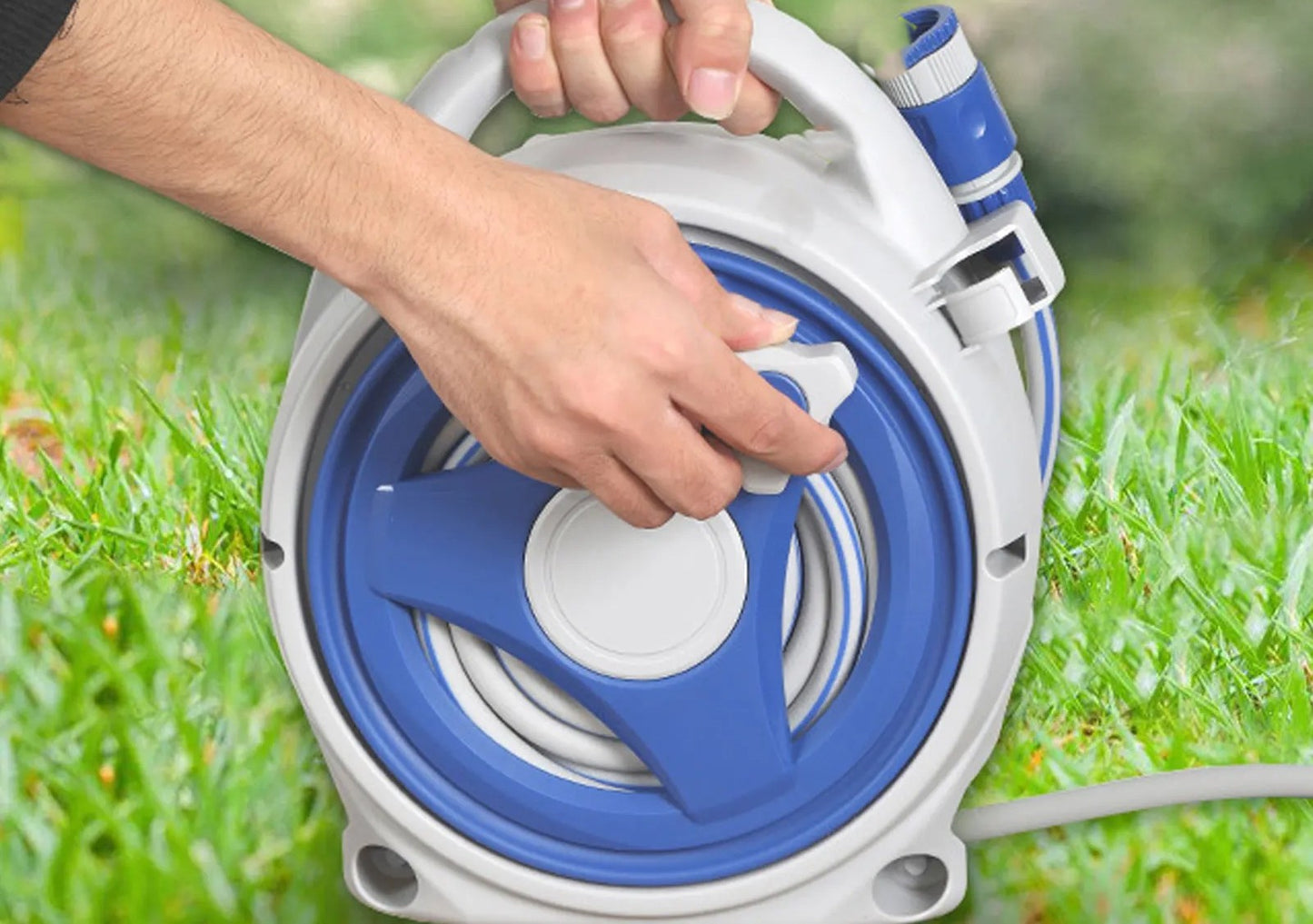 tuyau enroule avec moulinet enrouleur tuyau d arrosage bleu