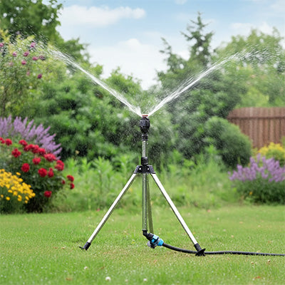 arrosage automatique trépied irrigue pelouse  dans jardin