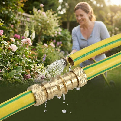 dame arrose jardin avec tuyau couple sur raccord tuyau arrosage
