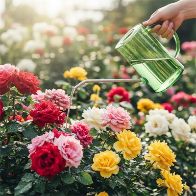 fleurs hydratées avec arrosoir jardin 