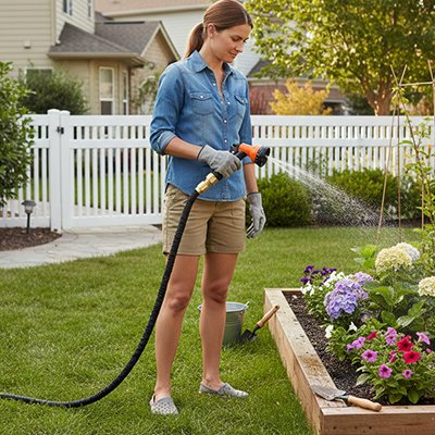 jardinière arrosé avec tuyau arrosage extensible 