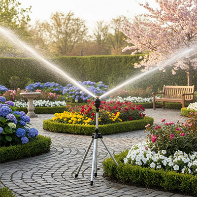 magnifique jardin fleuri avec arrosage automatique