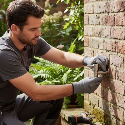 Monsieur installe robinet exterieur jardin