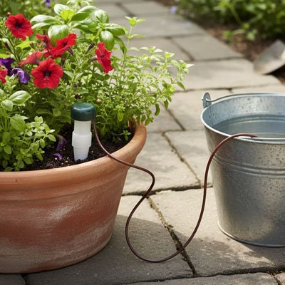 Pot de fleur avec arrosage goutte à goutte 