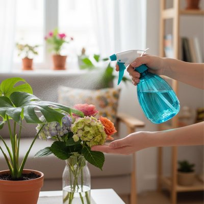Pulvérisateur bleu arrose fleurs