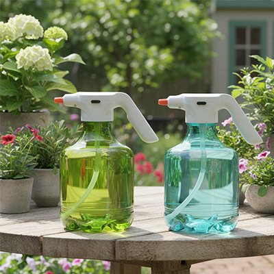 Pulverisateur electrique posé sur la table jardin