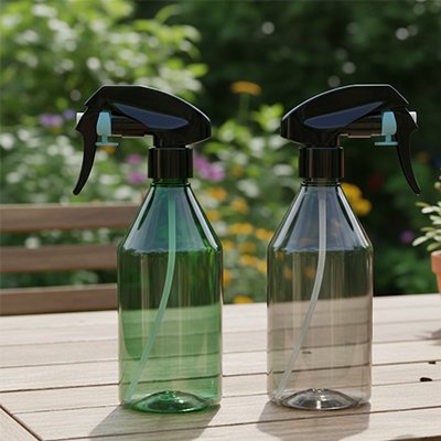 Pulverisateur posé sur la table de jardin