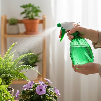 Pulvérisateur vert brumise plante intérieure
