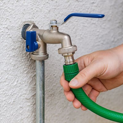 Robinet de jardin avec tuyau connecté