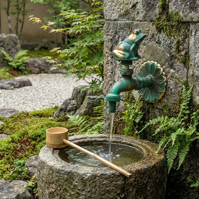 Robinet de jardin avec vasque en pierre