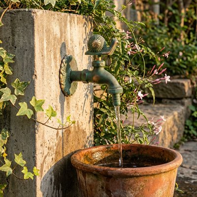 Robinet de jardin coule dans vase