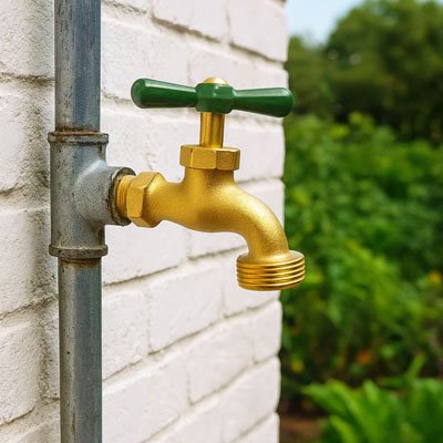 Robinet exterieur dans jardin