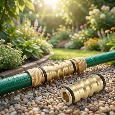 tuyaux vert connecté avec raccord tuyau arrosage laiton